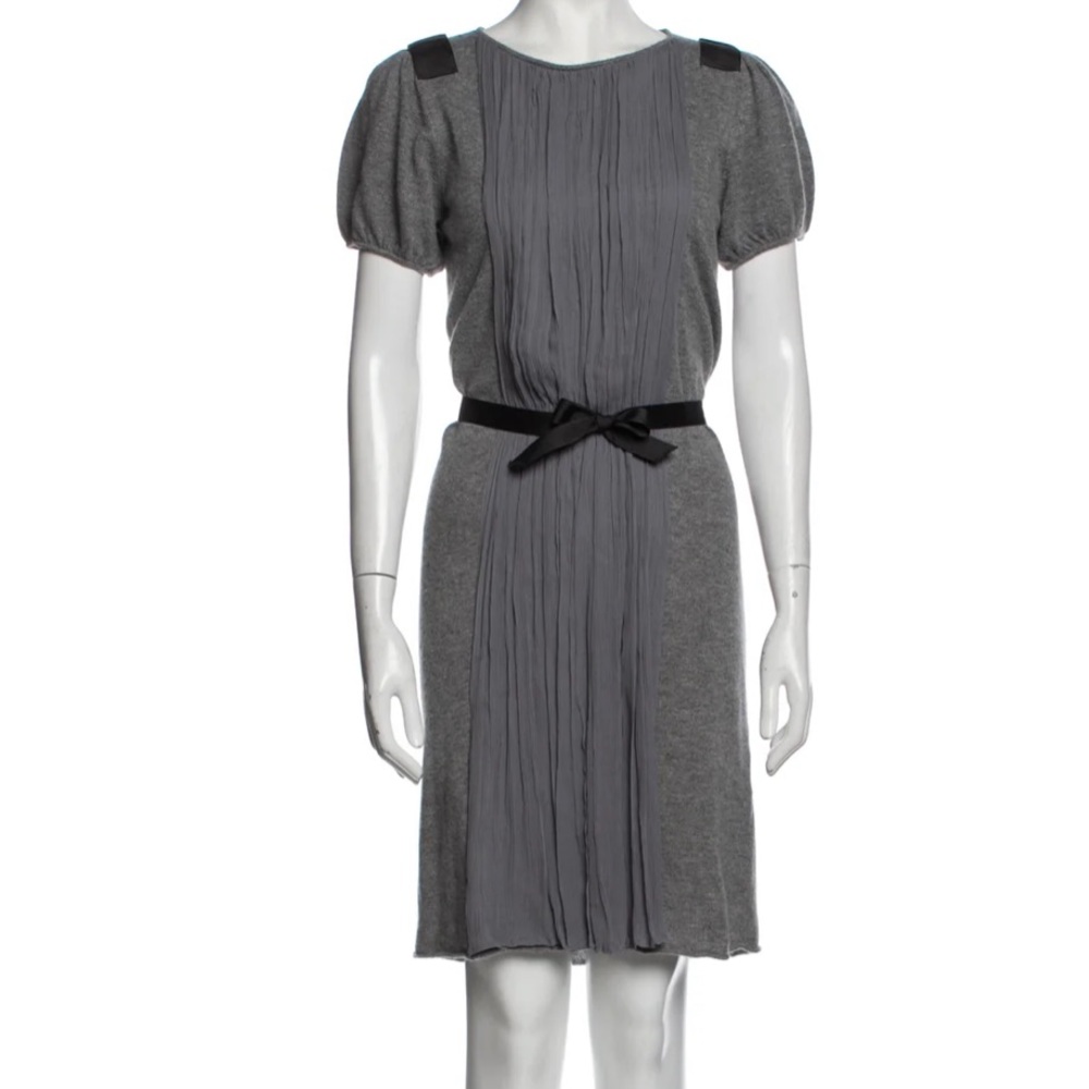 By Malene‎ Birger Short sleeve sweater Dress tie waist in grey round neck